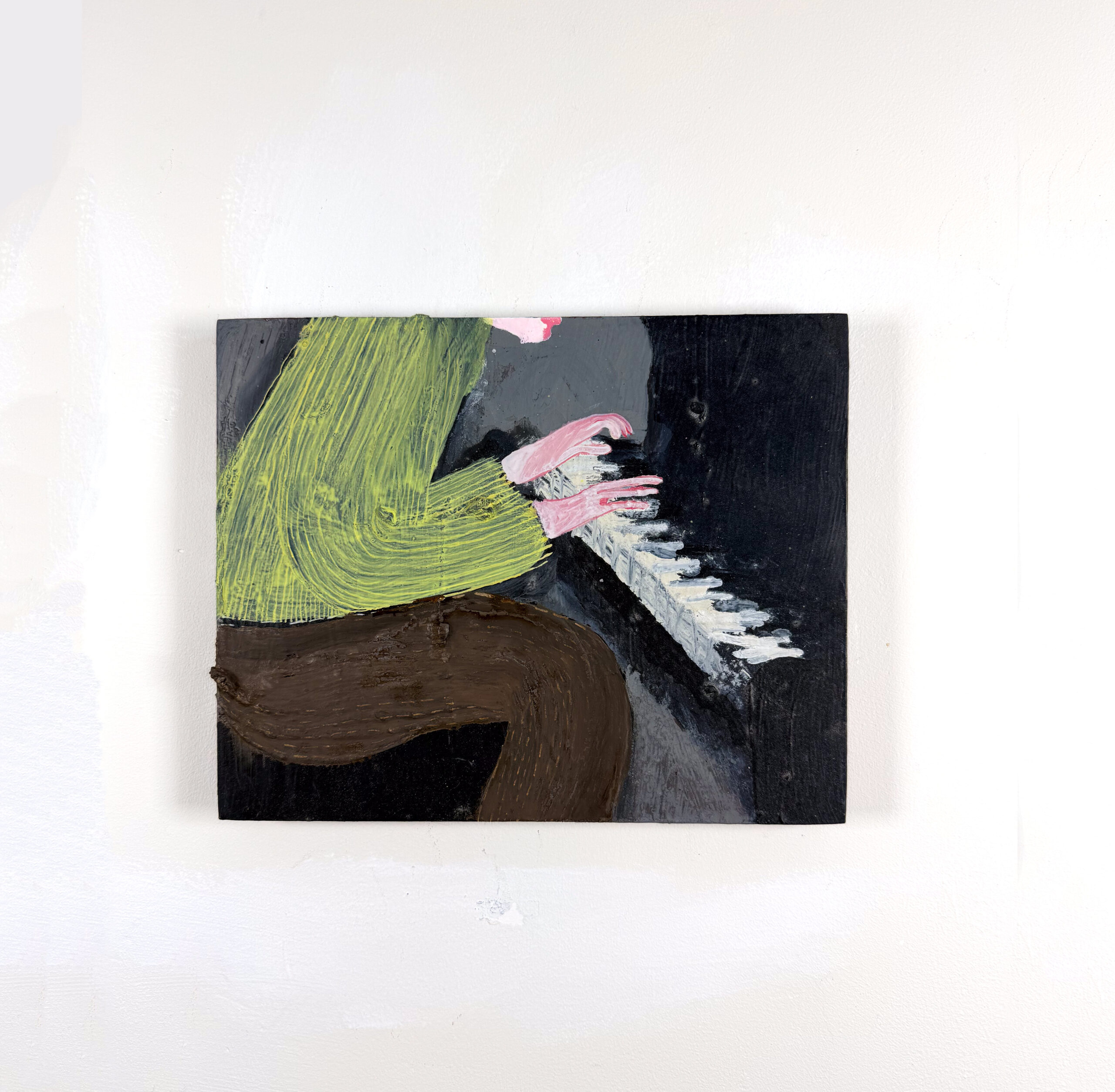 a painting of the pianist Glenn Gould playing The Well Tempered Clavier by Bach on the Piano