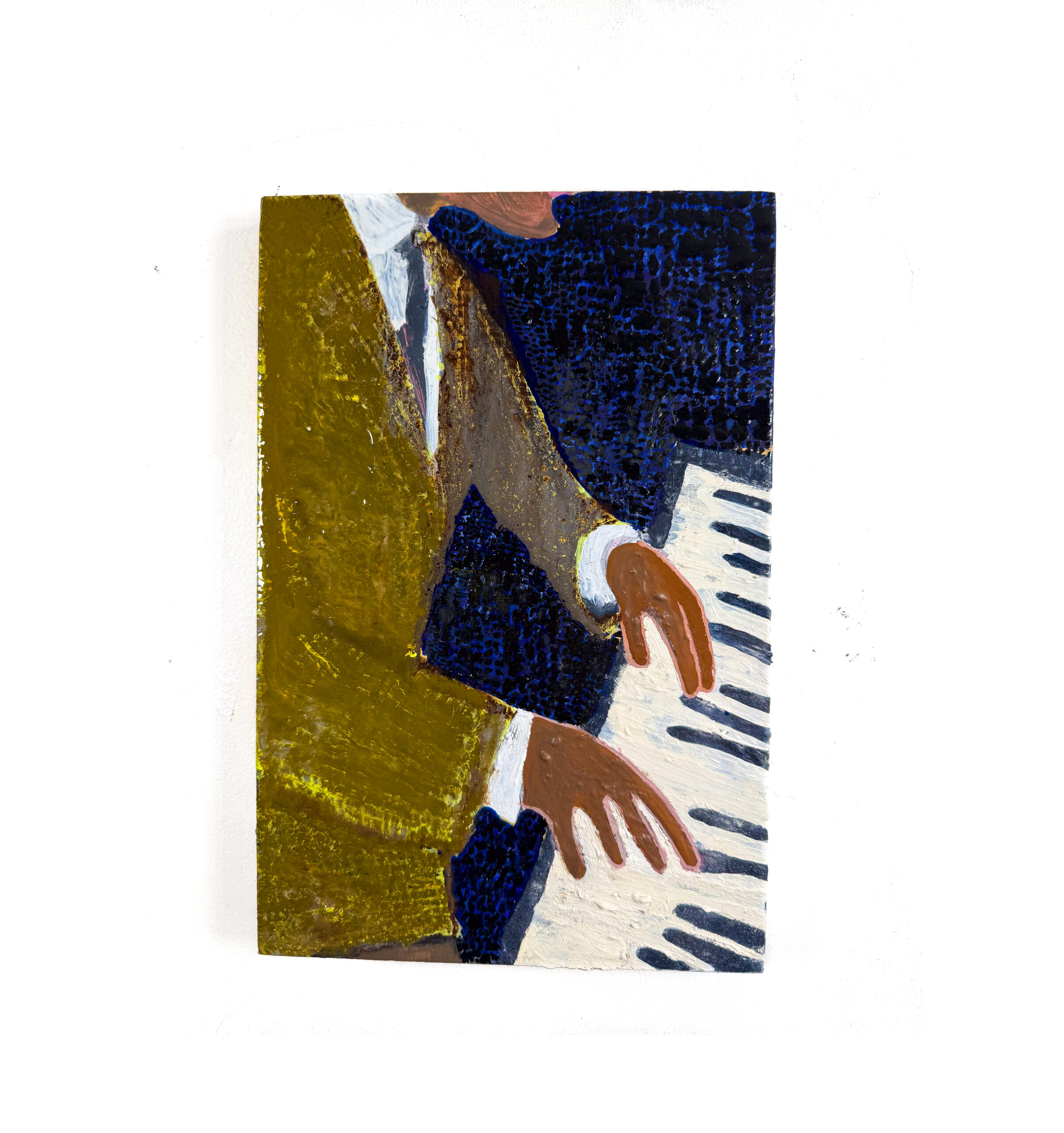a painting of the jazz pianist Jelly Roll Morton playing the piano